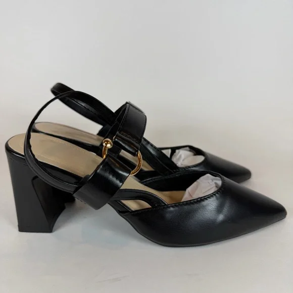 Black Pointed Toe Slingback Pumps High Block Heel | US Size 5.5 / 6 - Picture 8 of 13